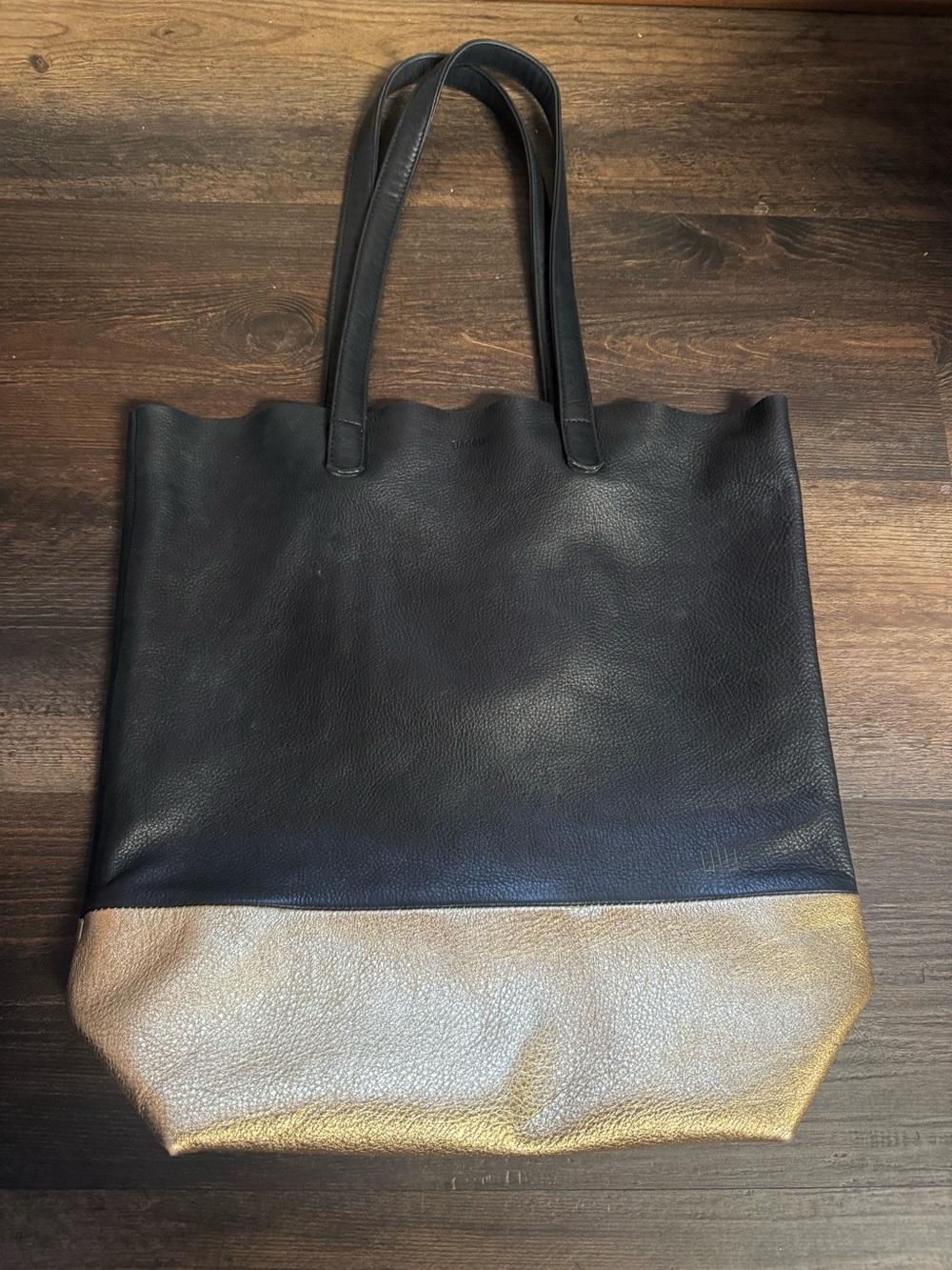 BAGGU Black and Gold Two-Tone Leather Shoulder Tote